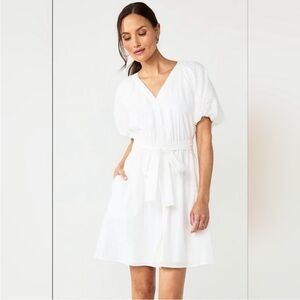 Nine West White Mini Button Down Dress with Puff Sleeves, NWT